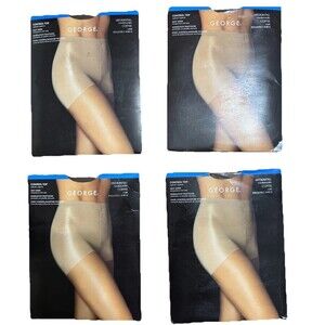 4*NEW VTG George Fashion Pinstripe‎ Control Top Legwear Coffee Medium Bundle